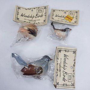 Vintage Woodchip Birds Set Floral Arrangement Craft Wedding
